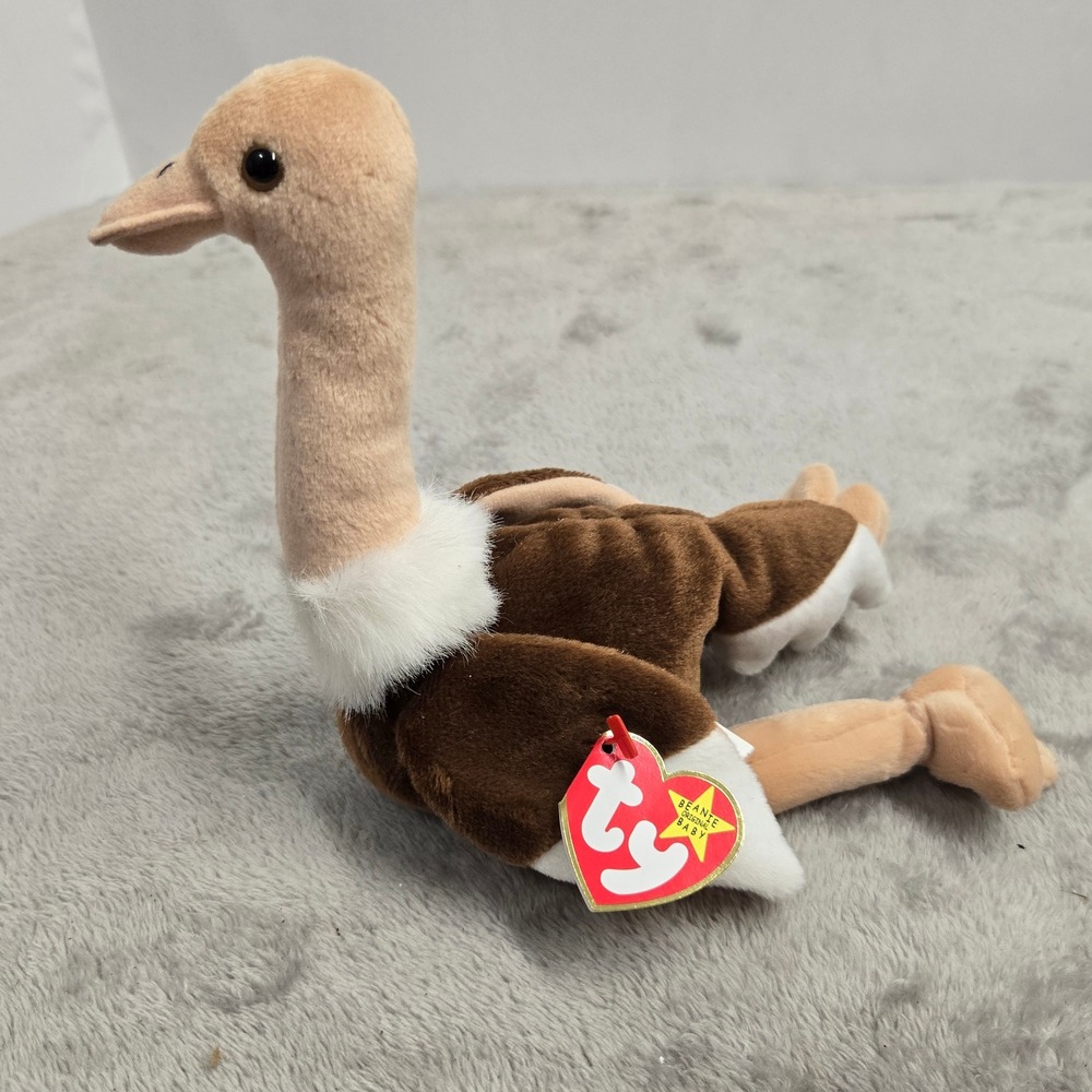 Ty Beanie Baby Stretch the Ostrich Brown Tan Plush Bird 1997 Vintage 4044